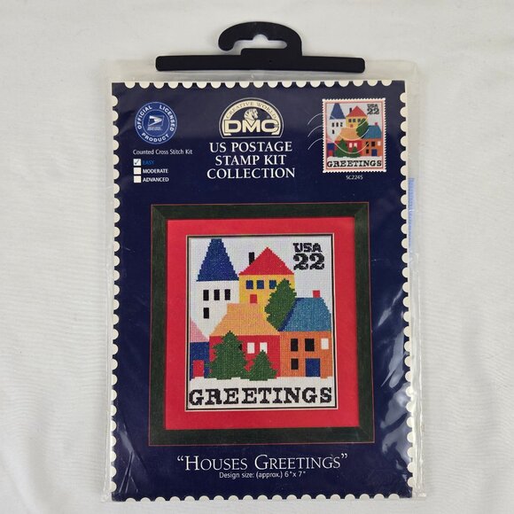 DMC "Houses Greetings" Counted Cross Stitch Kit US Postage Stamp Kit Collection - Picture 1 of 8